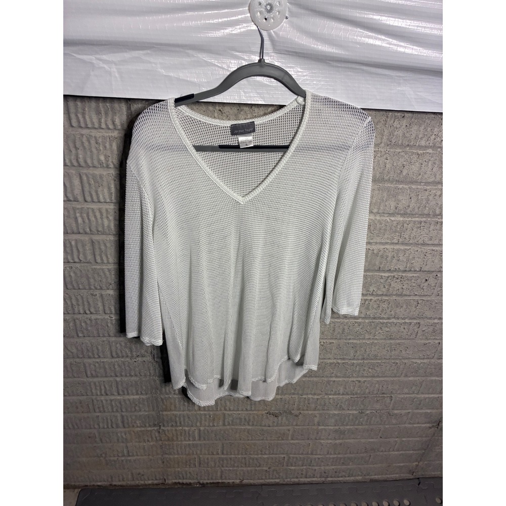 Jordan Taylor White Mesh V-Neck Top 3/4 Sleeve Knit Cover Up Womens S